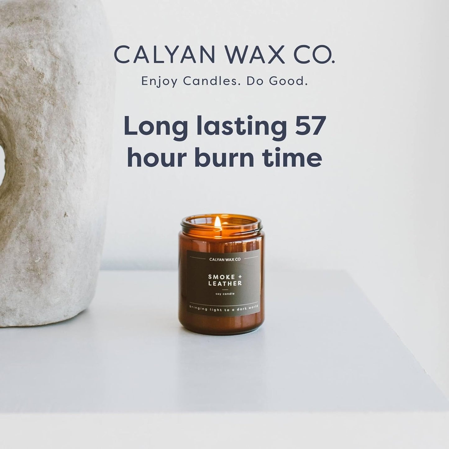 Calyan Wax Co. Mahogany & Cashmere Scented Candle - 57 Hour Burn - Luxury Non Toxic Soy Wax Candles - Long Lasting Amber Glass Jar Candle for Home - 7.2oz