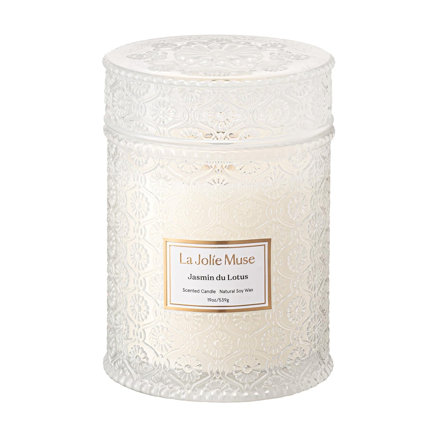 LA JOLIE MUSE Lavender Suede Candle – Eucalyptus, Lavender & Sandalwood 19 oz Large Wooden Wick Candle | Natural Soy Wax | 90 Hours Clean Burn | Aromatherapy Candle for Relaxation