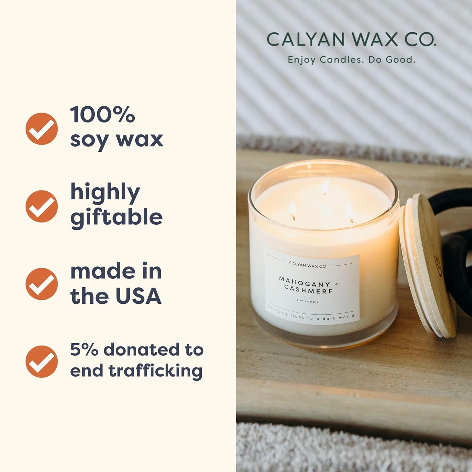 Calyan Wax Co. Lavender & Bergamot 3 Wick Scented Candle - 43 Hour Burn - Luxury 3 Wick Soy Candles - Non Toxic Soy Wax Candles - Long Lasting Large Glass Jar Candle for Home - 14.9oz
