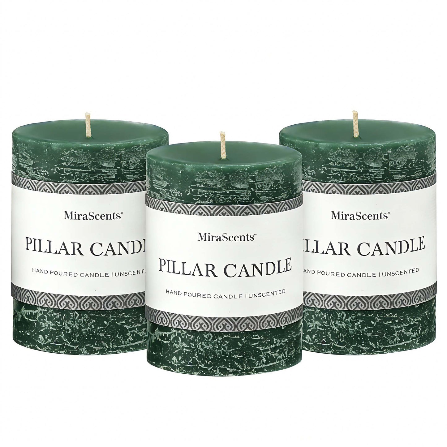 3x4 Inch Sage Green Pillar Candles - Set of 3, Unscented, Long Burning, Smokeless Dripless Candles for Spring Home Decor, Dinner Table, Bathroom, Rustic Decor