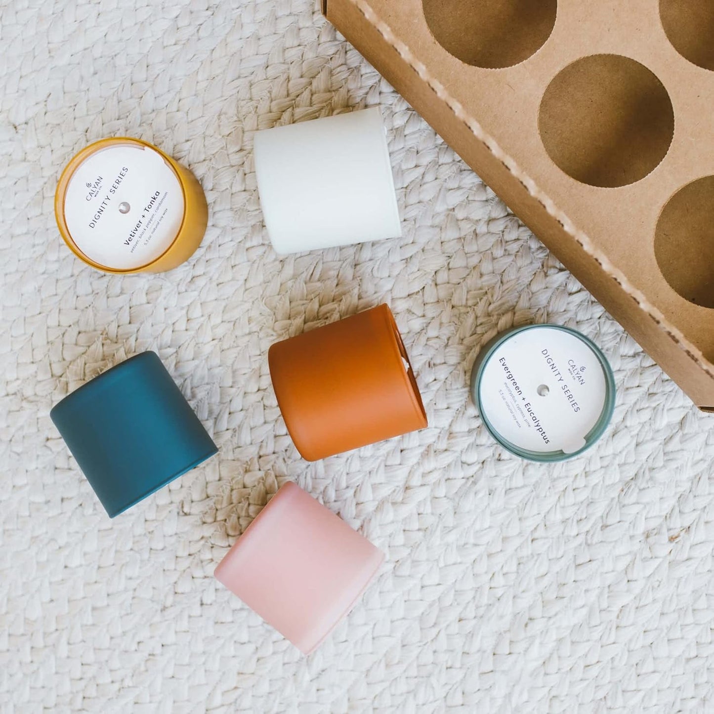 Calyan Wax Co. Dignity Series Scented Candle Gift Set - 6 Scented Candles - 35 Hour Burn - Luxury Non Toxic Soy Wax Candles - Long Lasting Colorful Ceramic Jar Candle for Home - 5.3oz