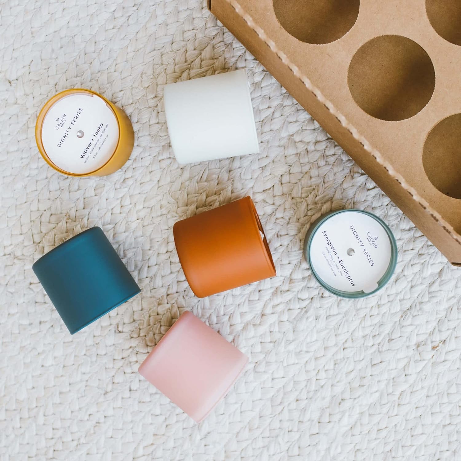 Calyan Wax Co. Dignity Series Scented Candle Gift Set - 6 Scented Candles - 35 Hour Burn - Luxury Non Toxic Soy Wax Candles - Long Lasting Colorful Ceramic Jar Candle for Home - 5.3oz