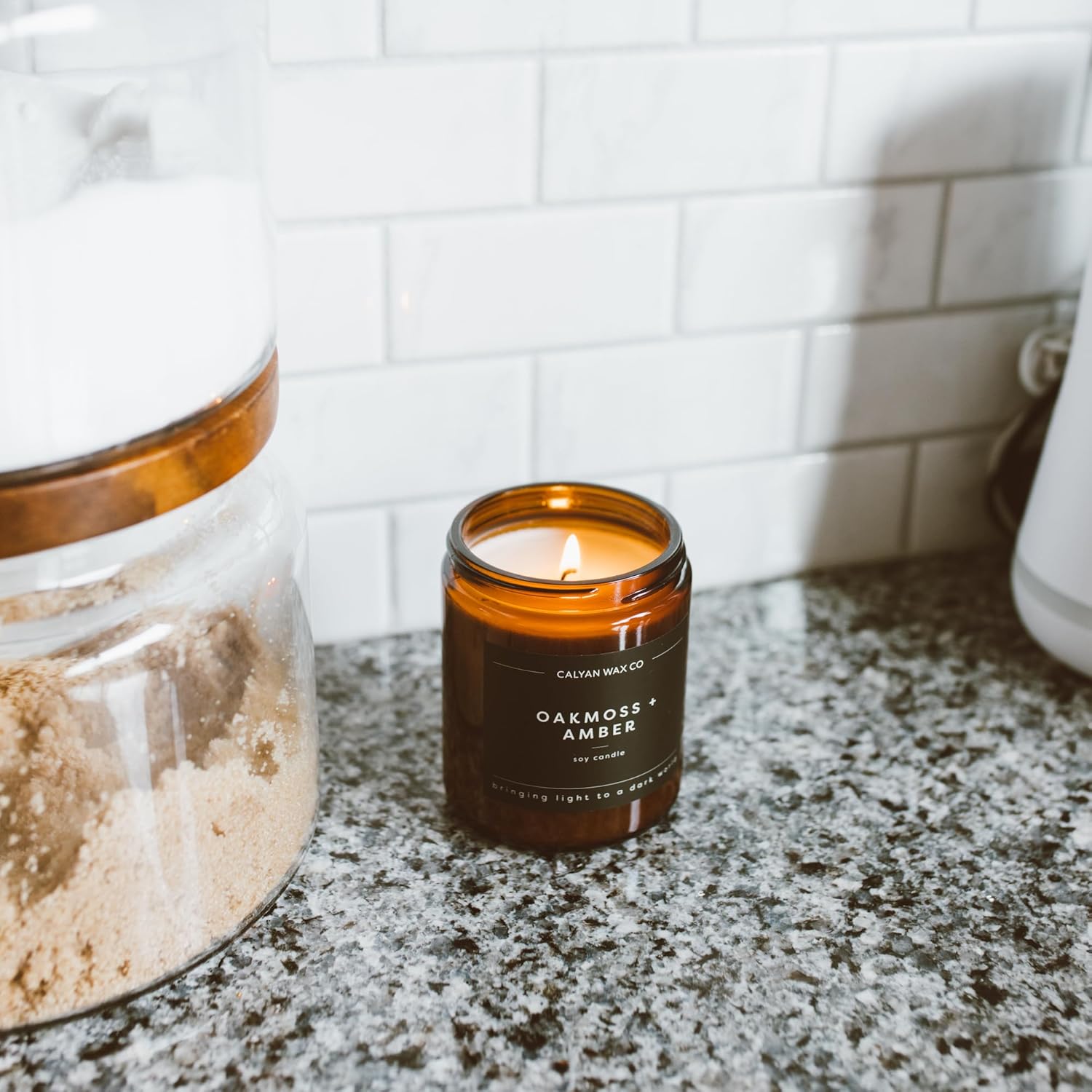 Calyan Wax Co. Evergreen & Eucalyptus Scented Candle - 57 Hour Burn - Luxury Non Toxic Soy Wax Candles - Long Lasting Amber Glass Jar Candle for Home - 7.2oz