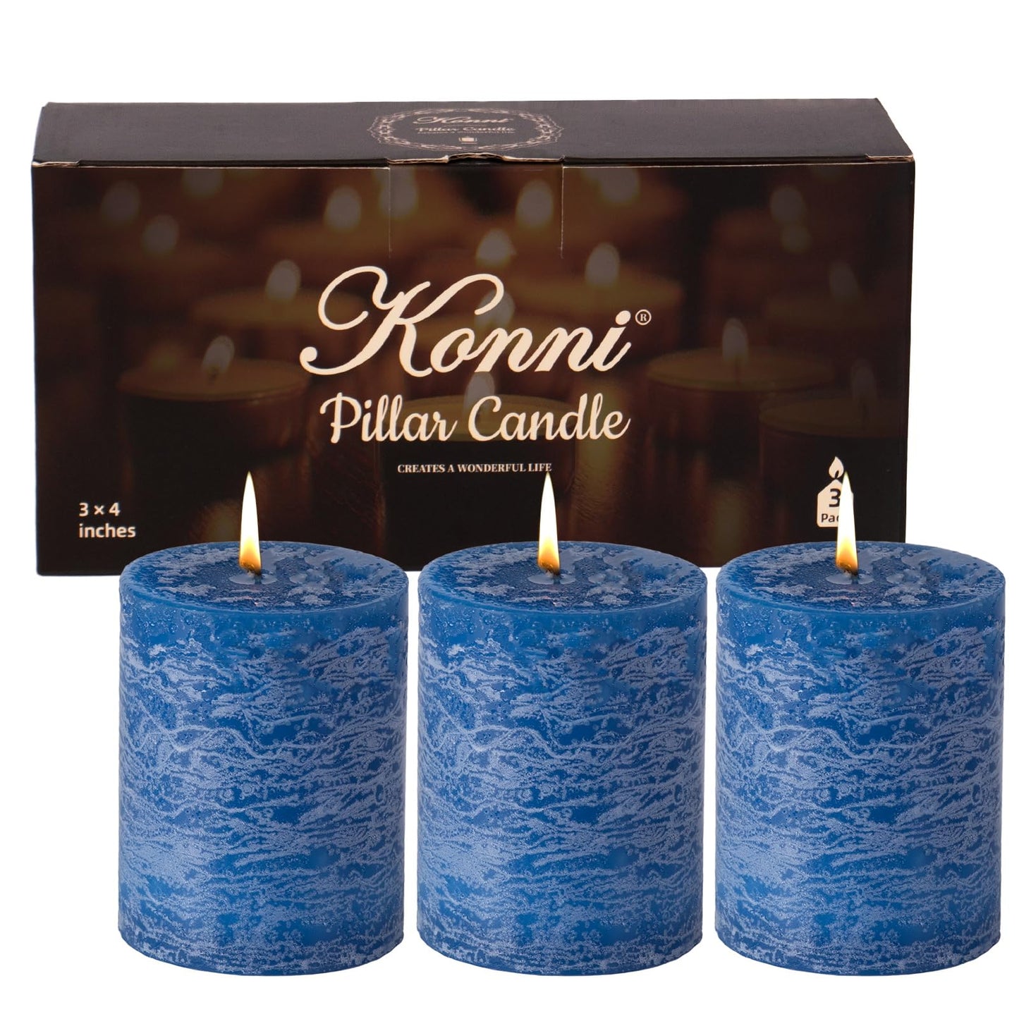 KONNI Coffee Layered Pillar Candles Set of 3, 3"x 4" Unscented Pillar Candles Bulk, 39 Hours Long Burning Candles, Smokeless&Dripless Round Candle for Wedding, Home Decoration, Parties, Spas, Dinner