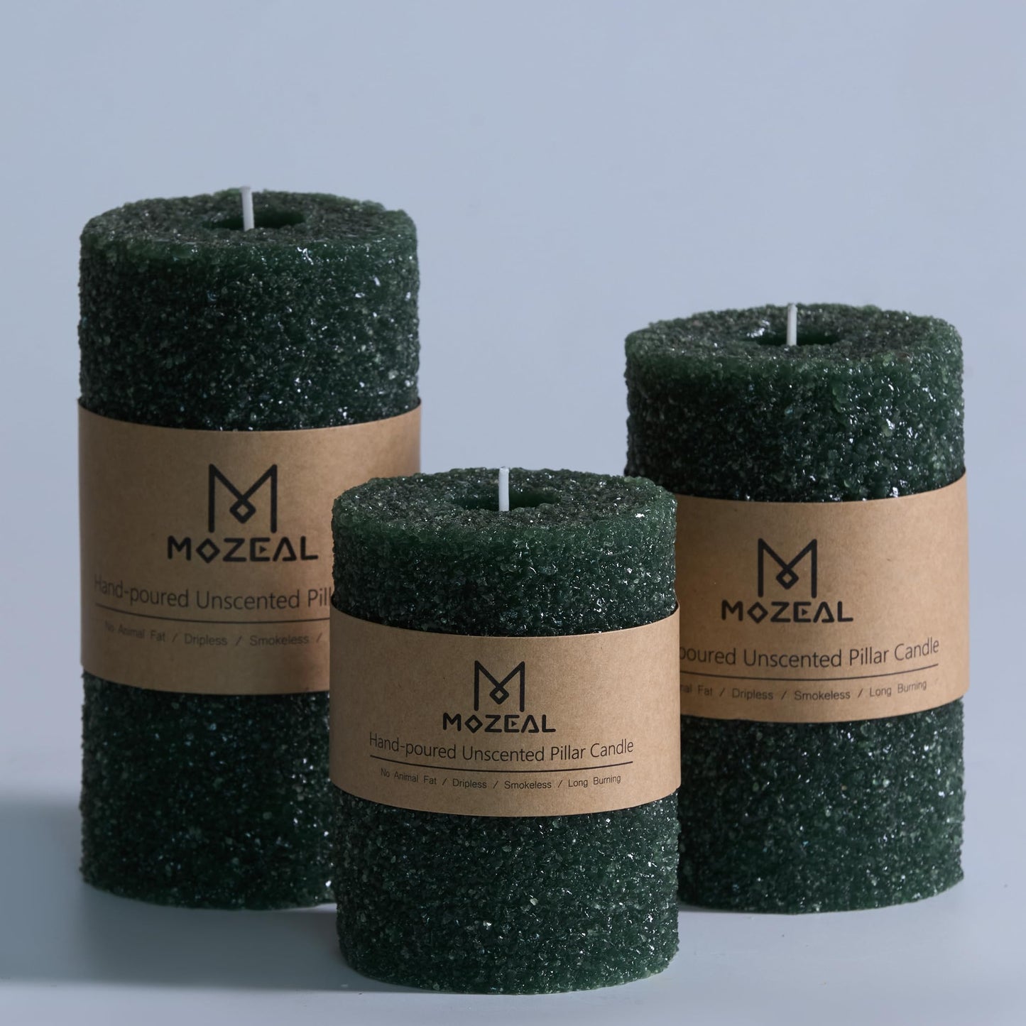 MOZEAL Hand-Poured Granular Texture Decorative Gold Pillar Candles Set of 3 (3"x4", 5", 6"), Approx 300 Hours Burn Time Dripless, Unscented, Smokeless, for Glamorous Events & Christmas Party Decor