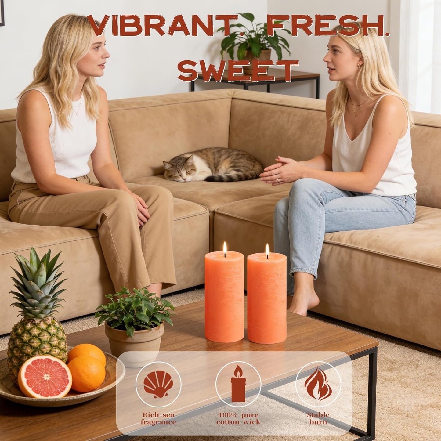 Tropical Orchard Scented Pillar Candle - 2.8x6 Inch, 75-Hour Burn, Pineapple & Grapefruit Luxury Aromatherapy Candle, Sweet Fruit Scent Pillar Candles for Home, Natural Fragrance Candle for Air Purify