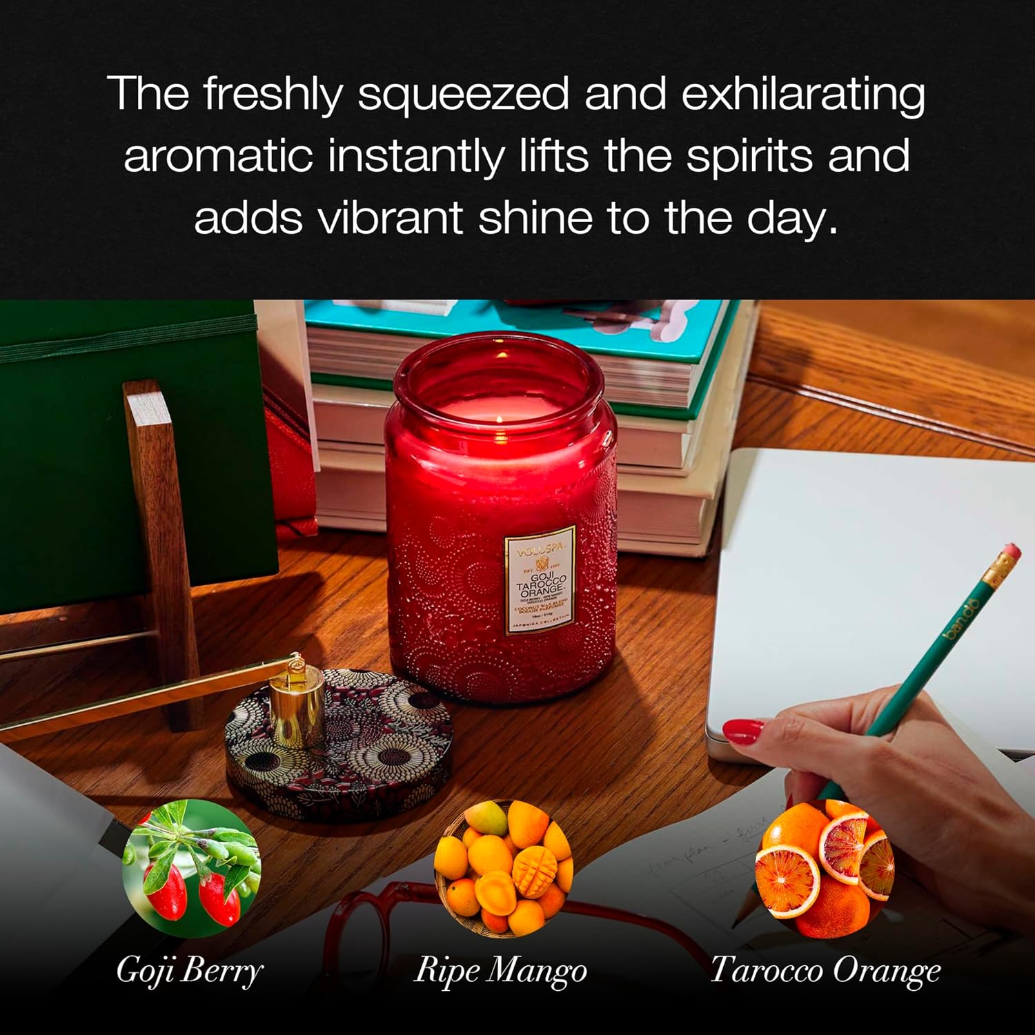 Voluspa Goji Tarocco Orange Candle, 18 oz, Coconut Wax Blend, Scented Candles for Home, 100 Hour Burn Time, Candle Jars