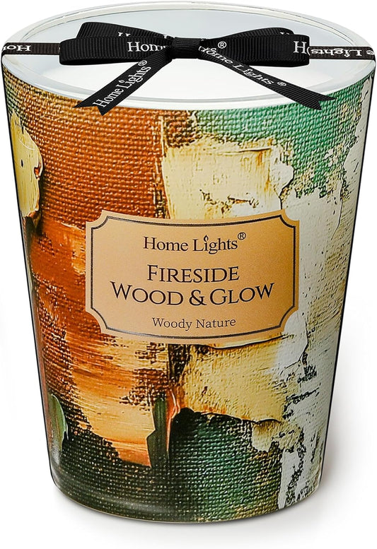 HomeLights 1-Wick Candles for Home Scented - 6.7oz Soy Wax Blend Candle Long-Lasting Fragrance, Industrial Chic Home Decor and Housewarming Gifts, Fireside Wood & Glow
