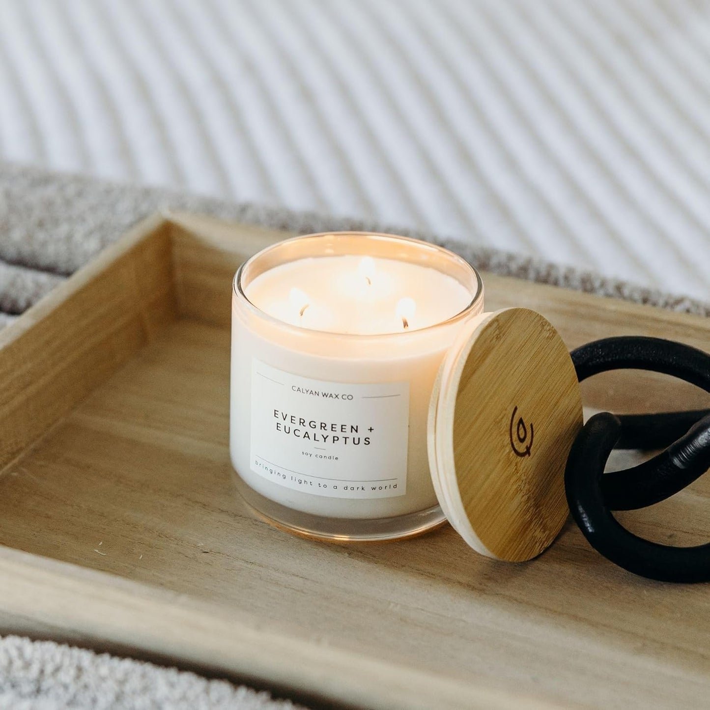 Calyan Wax Co. Evergreen & Eucalyptus 3 Wick Scented Candle - 43 Hour Burn - Luxury 3 Wick Soy Candles - Non Toxic Soy Wax Candles - Long Lasting Large Glass Jar Candle for Home - 14.9oz