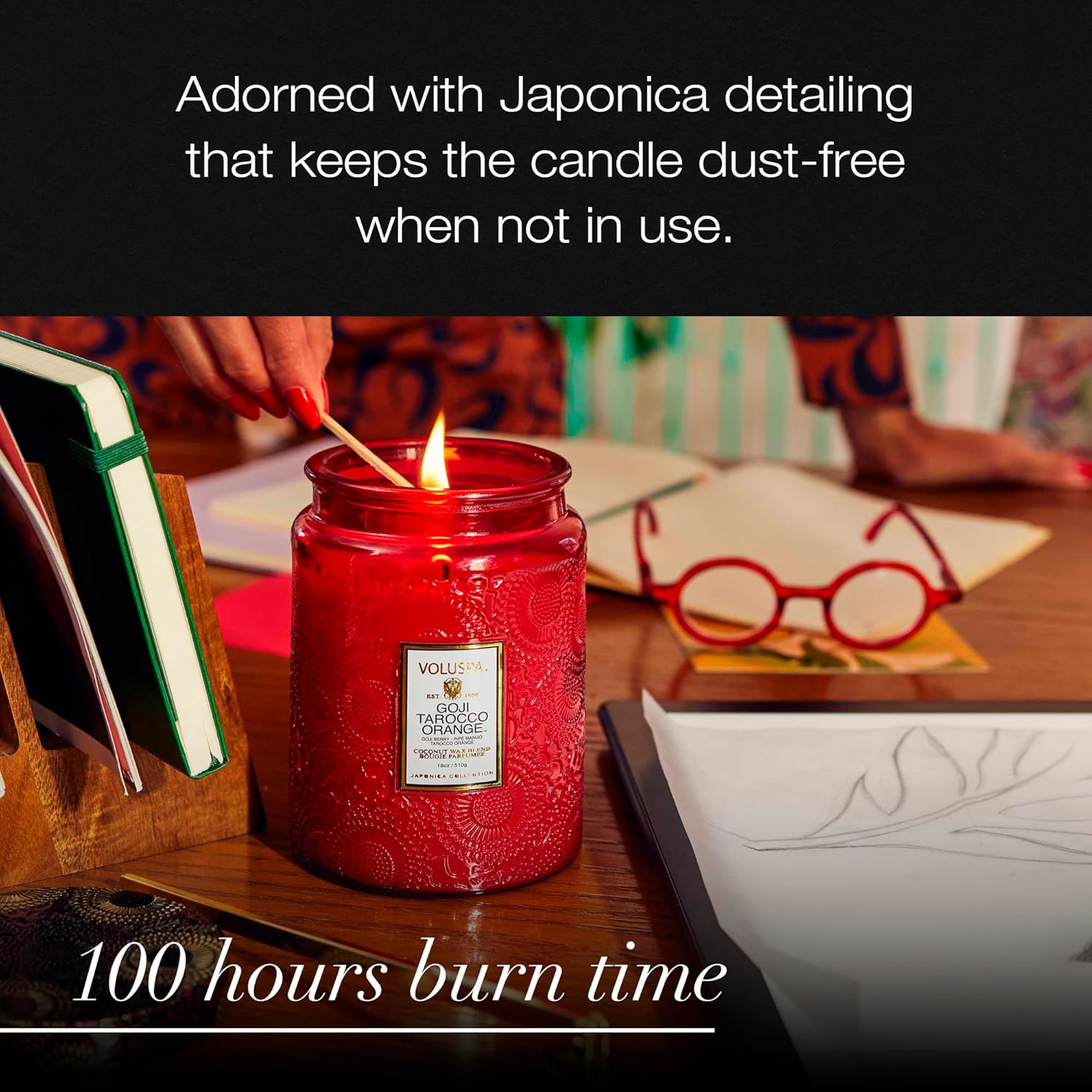 Voluspa Goji Tarocco Orange Candle, 18 oz, Coconut Wax Blend, Scented Candles for Home, 100 Hour Burn Time, Candle Jars