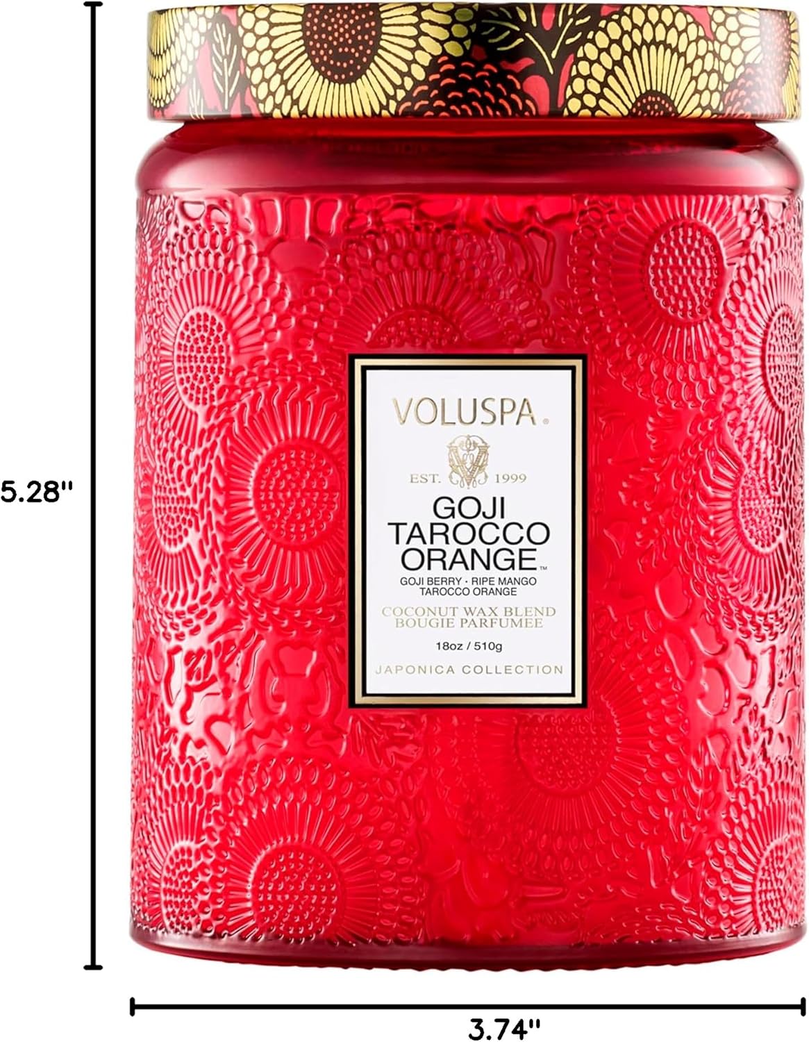 Voluspa Goji Tarocco Orange Candle, 18 oz, Coconut Wax Blend, Scented Candles for Home, 100 Hour Burn Time, Candle Jars