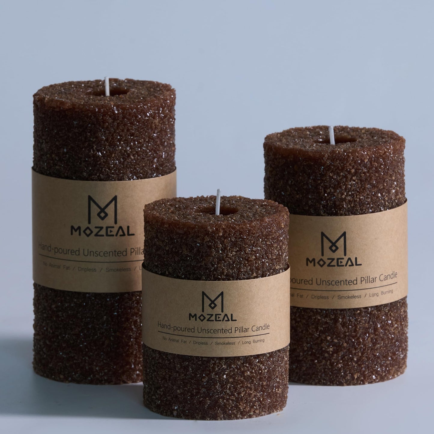 MOZEAL Hand-Poured Granular Texture Decorative Gold Pillar Candles Set of 3 (3"x4", 5", 6"), Approx 300 Hours Burn Time Dripless, Unscented, Smokeless, for Glamorous Events & Christmas Party Decor