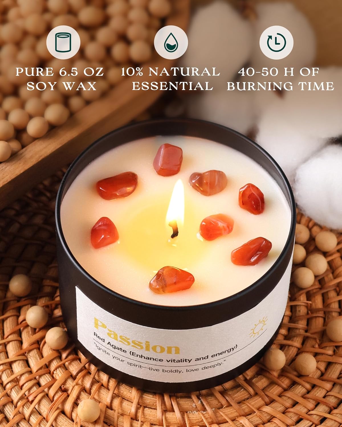 AOOVOO Crystal Love Candles Set for Women - 4 Pack 26 oz Soy Wax Candles for Home Scented, 200 Hour Long Lasting Candle, Laughter Red Crystal/Love Rose Quartz/Joy Citrine/Passion Red Quartz