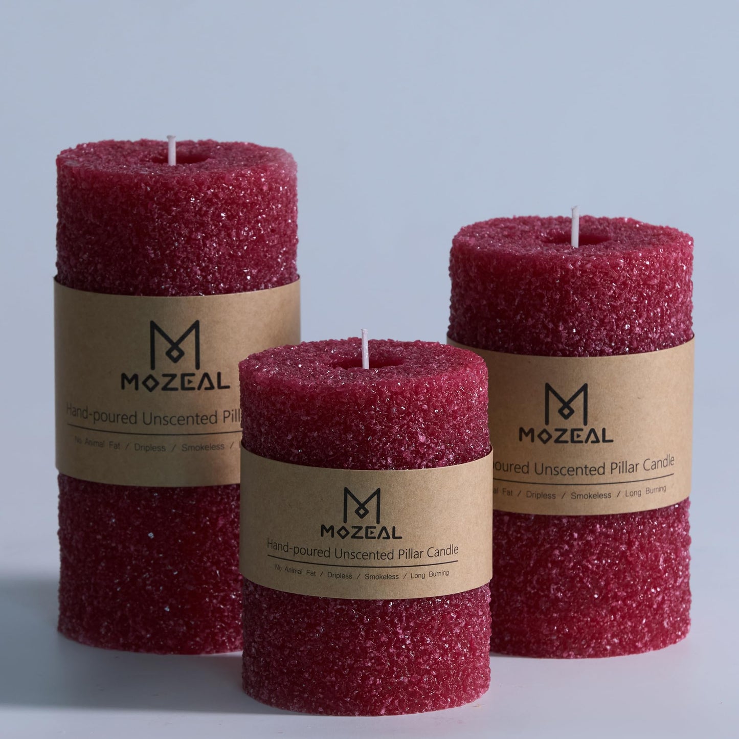 MOZEAL Hand-Poured Granular Texture Decorative Gold Pillar Candles Set of 3 (3"x4", 5", 6"), Approx 300 Hours Burn Time Dripless, Unscented, Smokeless, for Glamorous Events & Christmas Party Decor