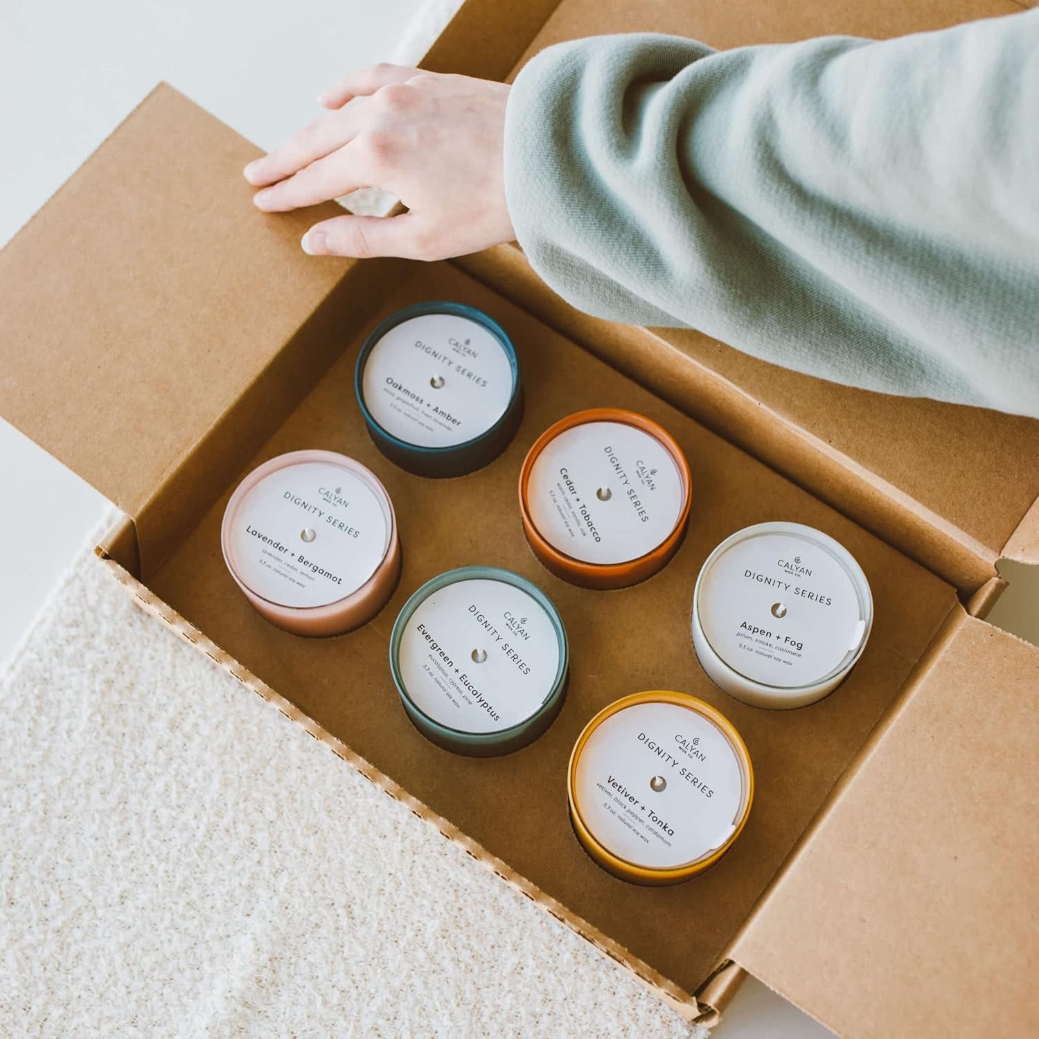 Calyan Wax Co. Dignity Series Scented Candle Gift Set - 6 Scented Candles - 35 Hour Burn - Luxury Non Toxic Soy Wax Candles - Long Lasting Colorful Ceramic Jar Candle for Home - 5.3oz