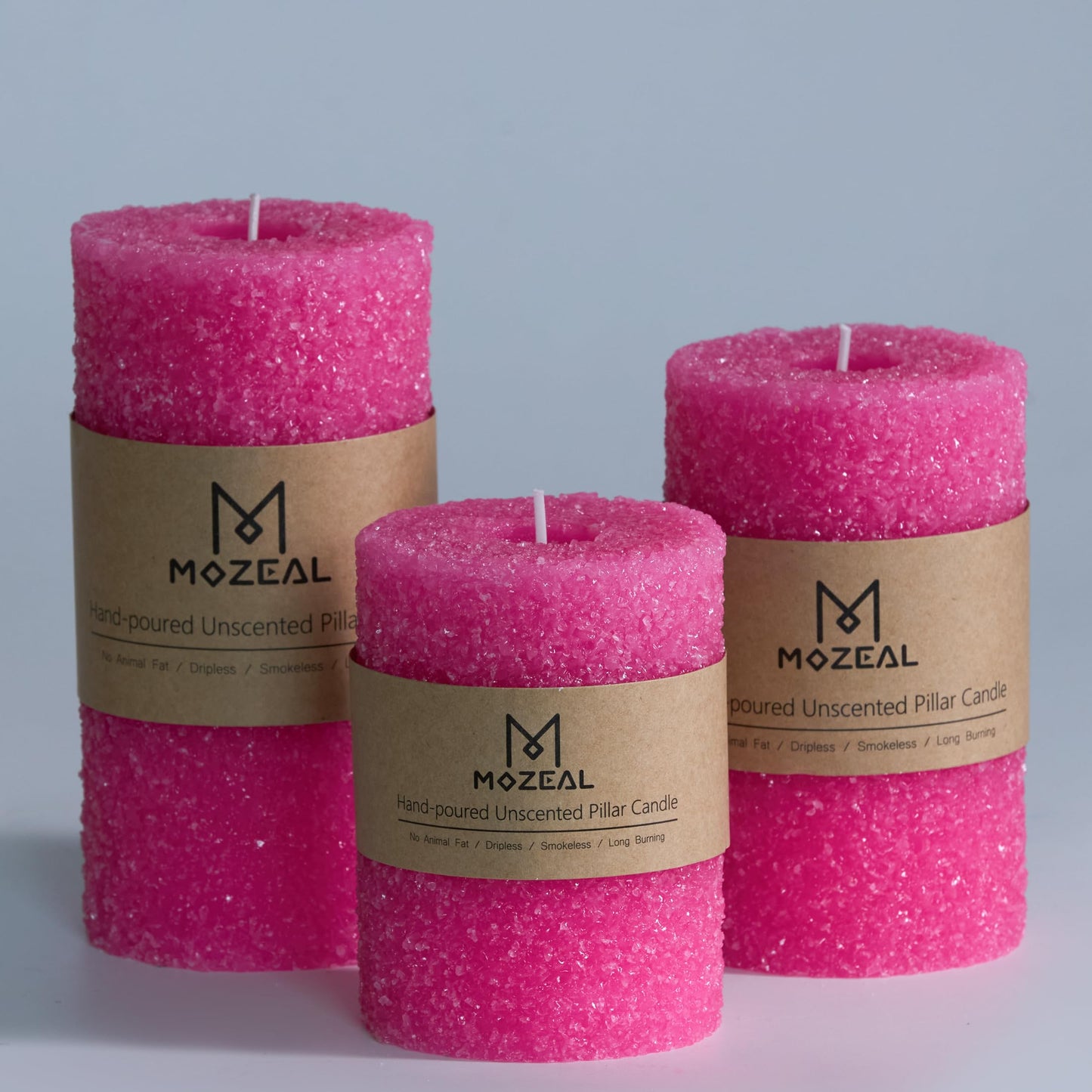 MOZEAL Hand-Poured Granular Texture Decorative Gold Pillar Candles Set of 3 (3"x4", 5", 6"), Approx 300 Hours Burn Time Dripless, Unscented, Smokeless, for Glamorous Events & Christmas Party Decor