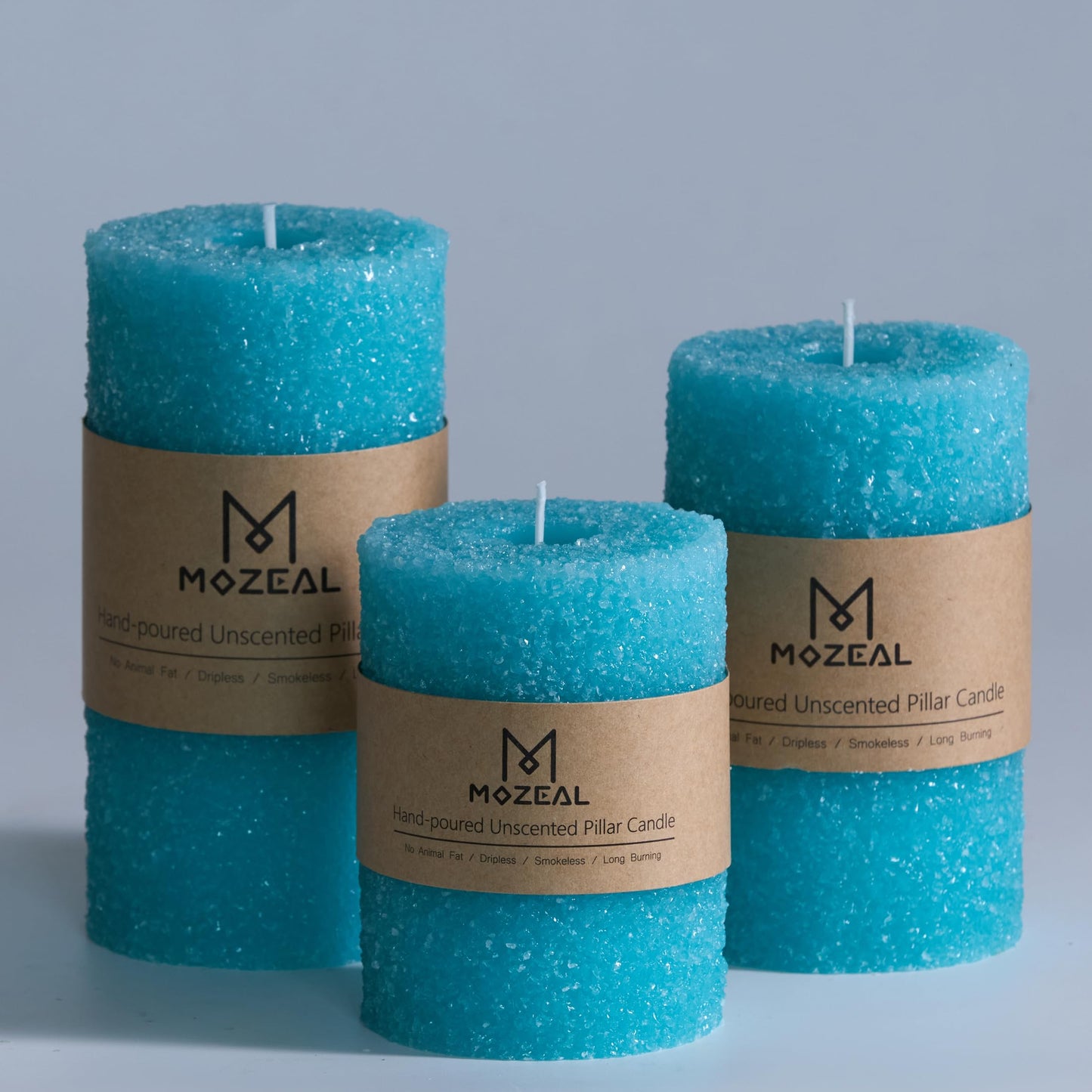 MOZEAL Hand-Poured Granular Texture Decorative Gold Pillar Candles Set of 3 (3"x4", 5", 6"), Approx 300 Hours Burn Time Dripless, Unscented, Smokeless, for Glamorous Events & Christmas Party Decor