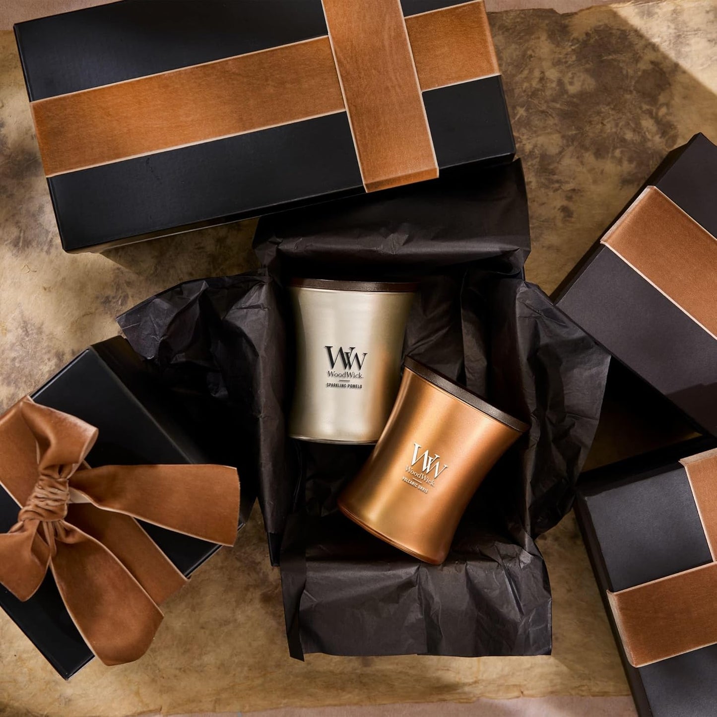 WoodWick Sparkling Pomelo Holiday Candle Gifts for Women and Men, 9.7 oz Precious Metals Collection with Crackling Wick