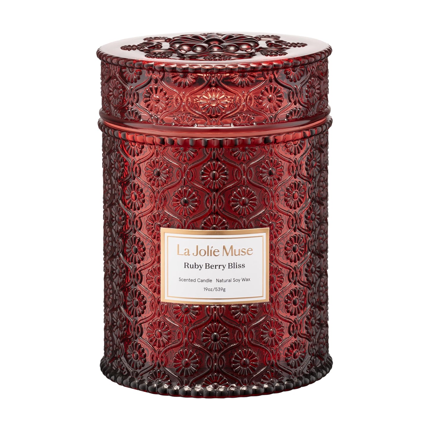 LA JOLIE MUSE Lavender Suede Candle – Eucalyptus, Lavender & Sandalwood 19 oz Large Wooden Wick Candle | Natural Soy Wax | 90 Hours Clean Burn | Aromatherapy Candle for Relaxation