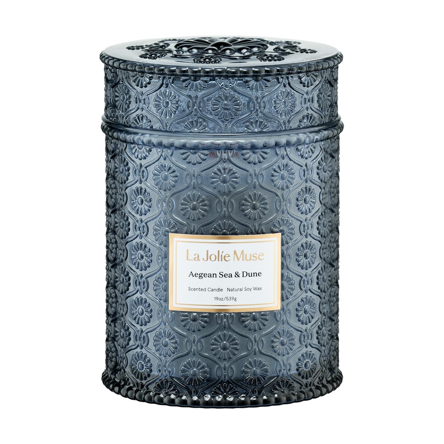 LA JOLIE MUSE Lavender Suede Candle – Eucalyptus, Lavender & Sandalwood 19 oz Large Wooden Wick Candle | Natural Soy Wax | 90 Hours Clean Burn | Aromatherapy Candle for Relaxation
