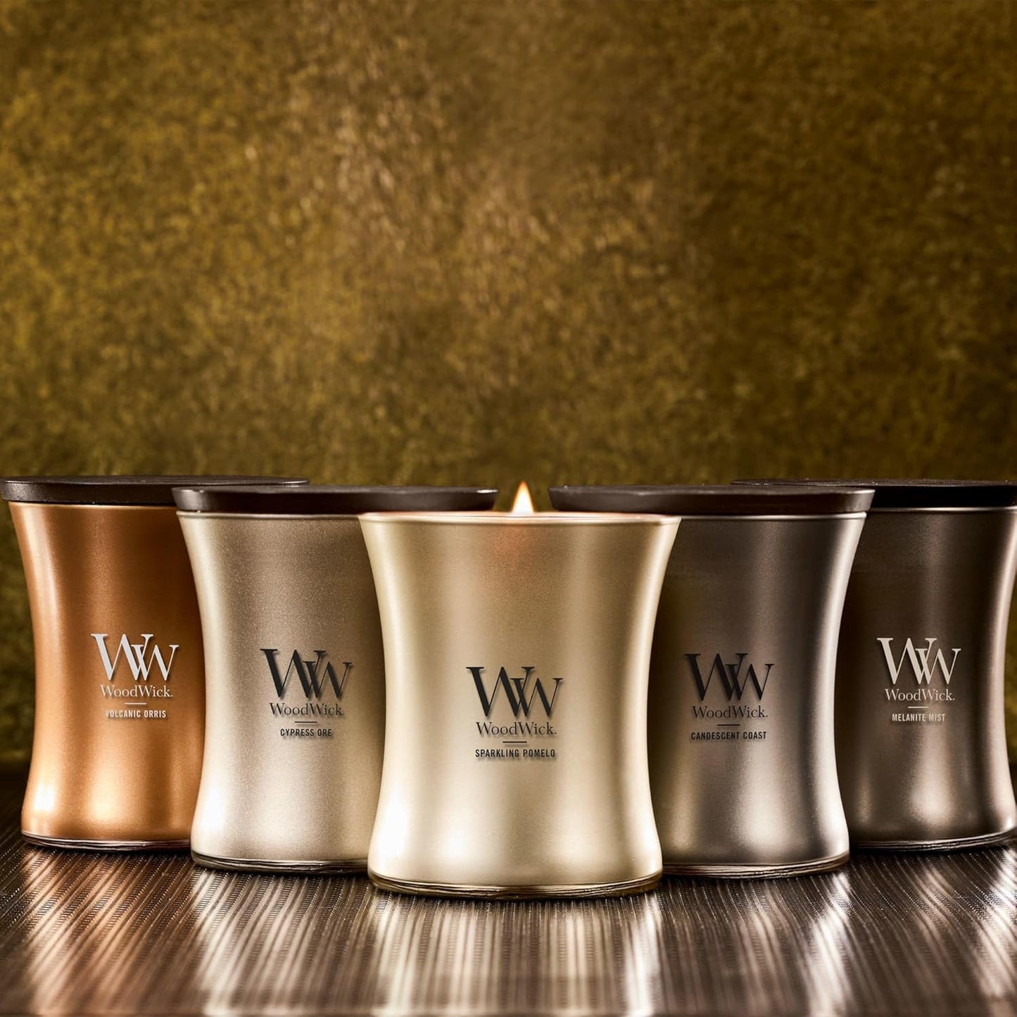 WoodWick Sparkling Pomelo Holiday Candle Gifts for Women and Men, 9.7 oz Precious Metals Collection with Crackling Wick