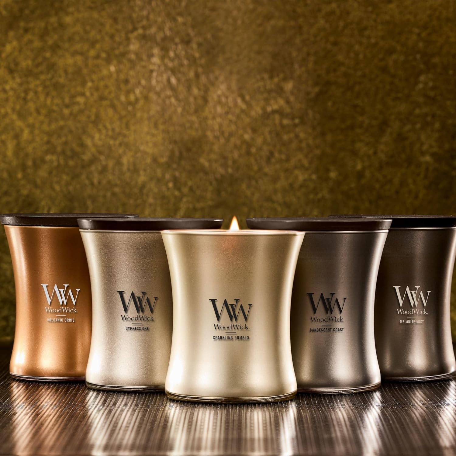 WoodWick Sparkling Pomelo Holiday Candle Gifts for Women and Men, 9.7 oz Precious Metals Collection with Crackling Wick