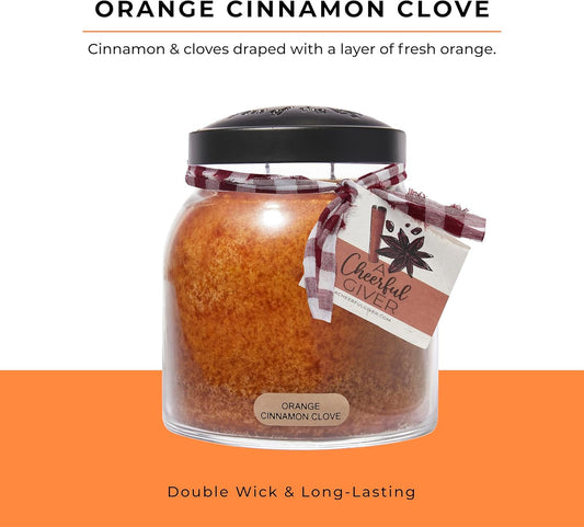 A Cheerful Giver — Orange Cinnamon Clove - 34oz Papa Scented Candle Jar with Lid - Keepers of the Light - 155 Hours of Burn Time, Gift for Women, Orange